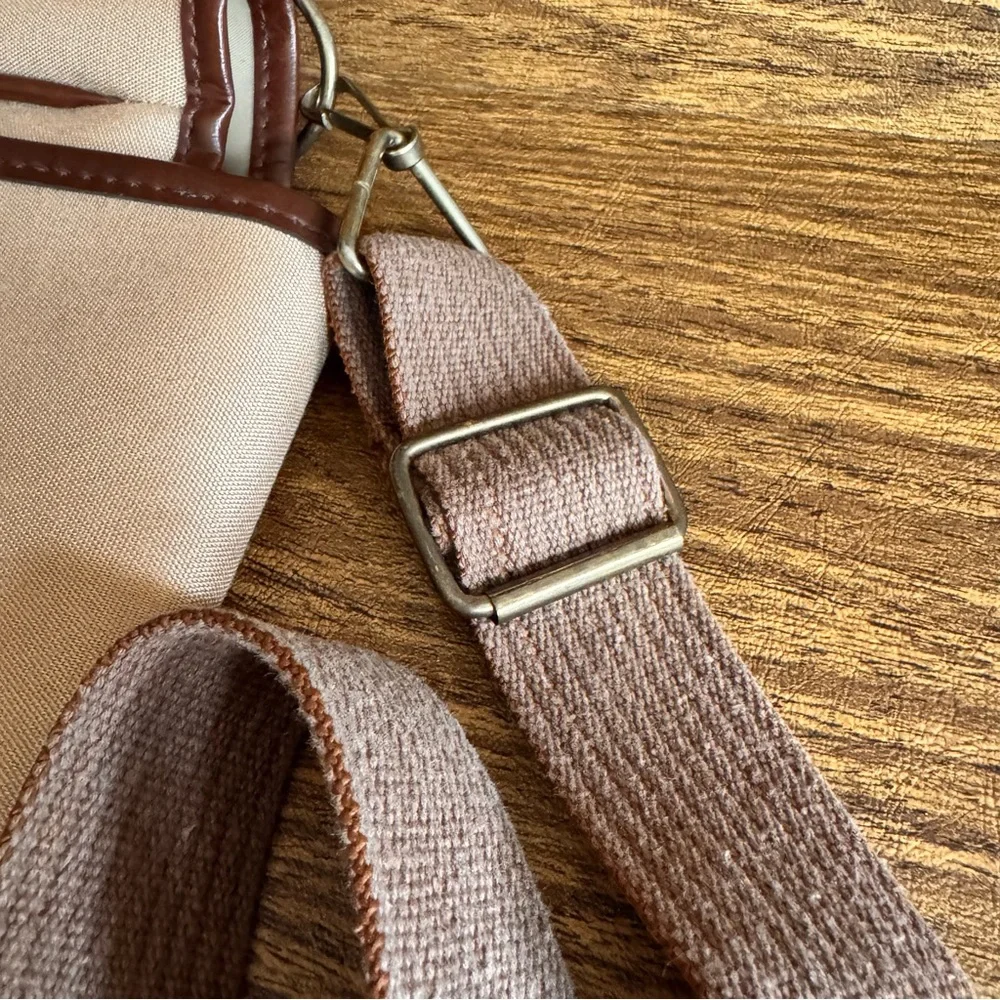 Vintage John Weitz Tan Canvas Messenger Bag Satchel Work Office Academia Preppy‎